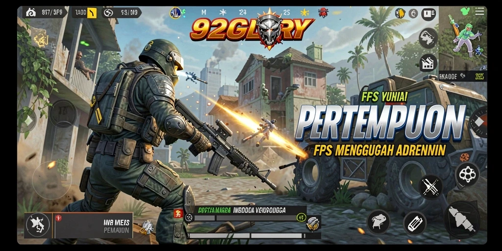 Tangkapan layar gameplay menegangkan dari 92GLORY, menampilkan aksi pertempuran FPS.
