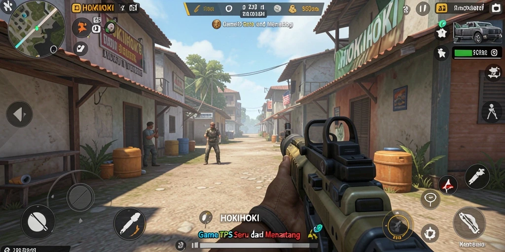 Screenshot gameplay seru HOKIHOKI di aksi tembak-menembak.