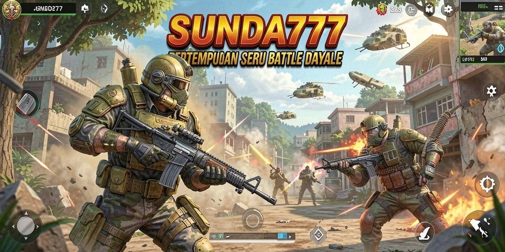 Tampilan aksi tempur seru dalam SUNDA777 di arena Battle Royale.